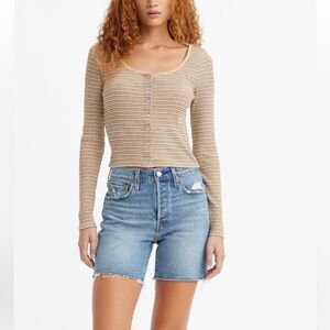 NWT Levi’s Britt Long Sleeve Snap Front Top XL Thermal Scoop Neck